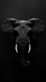 Baroque midnight elephant bust carved from shadowed echoes.