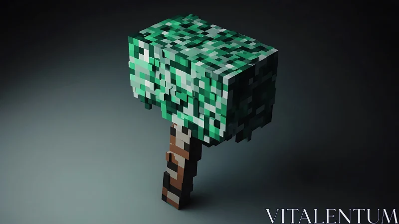 Pixel leaves forge a floating hammer of blocky forest power