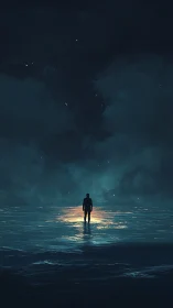 Solitary silhouette on luminous horizon, digital nocturne composition.