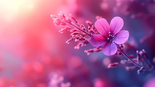 Pink Petaled Flower Blooming in Soft Gradient Light.