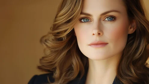 Portrait captures serene woman with soft golden lighting.