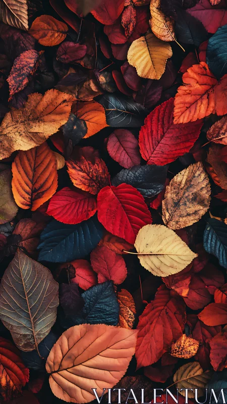 Autumn leaves lie in a vivid tapestry of rich seasonal color