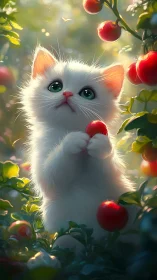 Whisker-soft Kitten Palming Ruby Orchard Dreams.