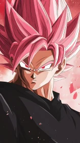 Pink-haired anime warrior portrait with red energy shards