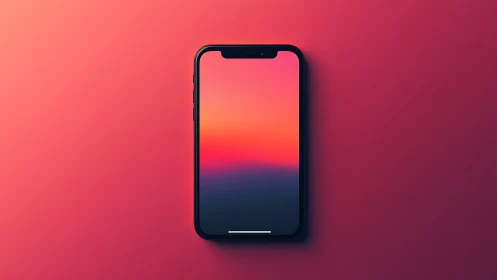 Modern Smartphone with Gradient Sunset Display Against Color-Shifted Background.