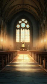 Morning light pours gently into a quiet cathedral nave