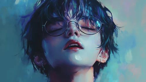 Digital portrait of androgynous figure in cool neon chiaroscuro