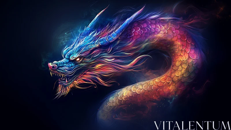Chromatic dragon profile in luminous digital nebula coils.