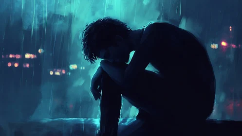 Midnight rain shelter for a quiet, thoughtful heart.