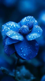 Blue Flower with Dew Drops in Soft Focus.