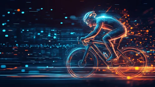 Neon Cyclist in Motion: Digital Energy Trail Speed