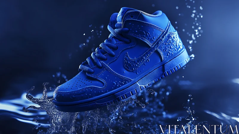 Cobalt splash sneaker defies gravity in electric blue storm.