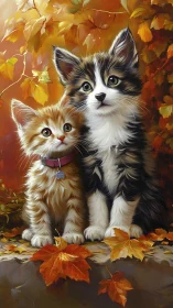 Two Kittens Among Autumn Foliage