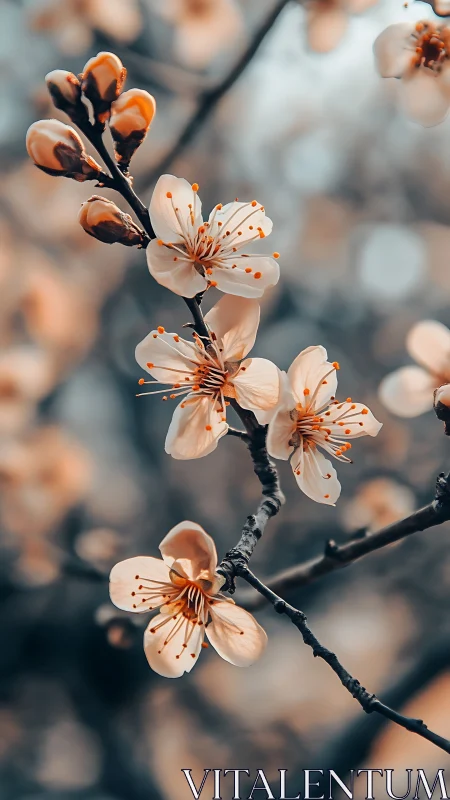 Peach Blossom Inflorescence: Delicate Petals and Androecium Detail.
