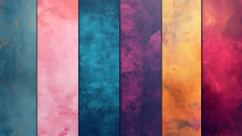 Vertical textured color panels in graded chromatic sequence.