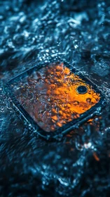 Molten goldfish floats through liquid sapphire dreamscape