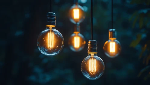 Glowing vintage bulbs softly illuminate a tranquil twilight garden