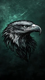 Stormwatch raptor head etched in teal cosmic gloom.