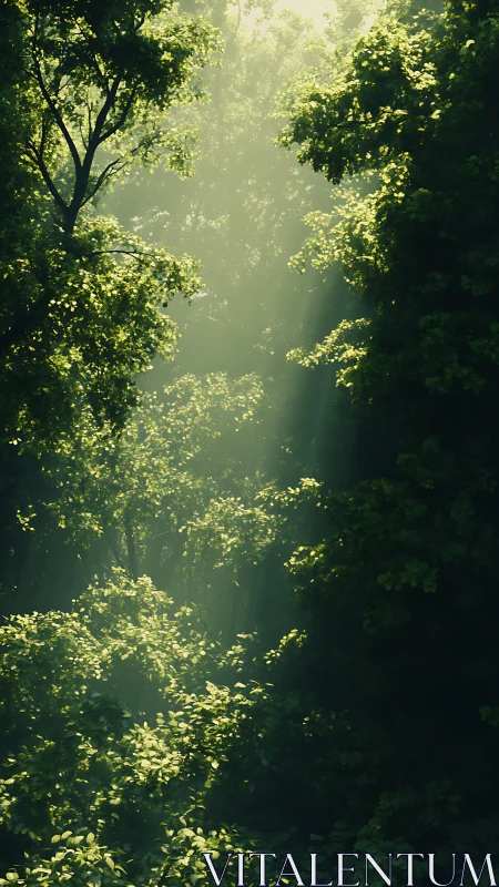 Luminous Forest Canopy: Radiant Light Through Dense Vegetation.
