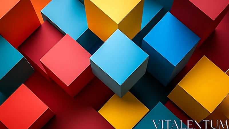 Colorful cubes quietly assemble a floating city of blocks