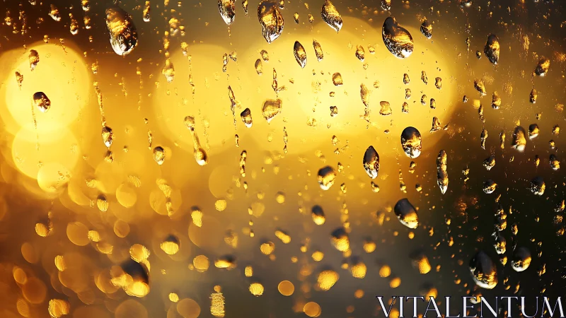 Golden city lights refracted through rain-streaked glass.