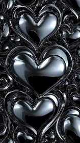Metallic Silver Hearts in Abstract 3D Composition