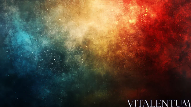 Tri-color textured abstract gradient with dispersed particles.