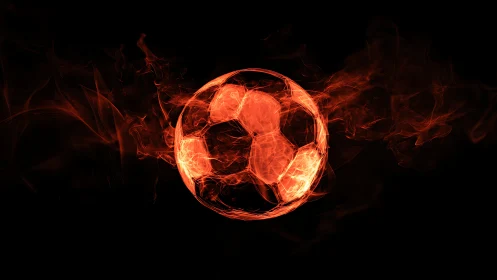 Glowing fiery soccer ball rendered with swirling flame effects