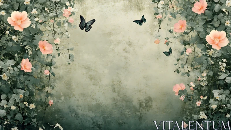 Romantic Garden Reverie with Floral Frame and Butterflies.