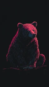 Neon-lit bear illustration against deep black void.