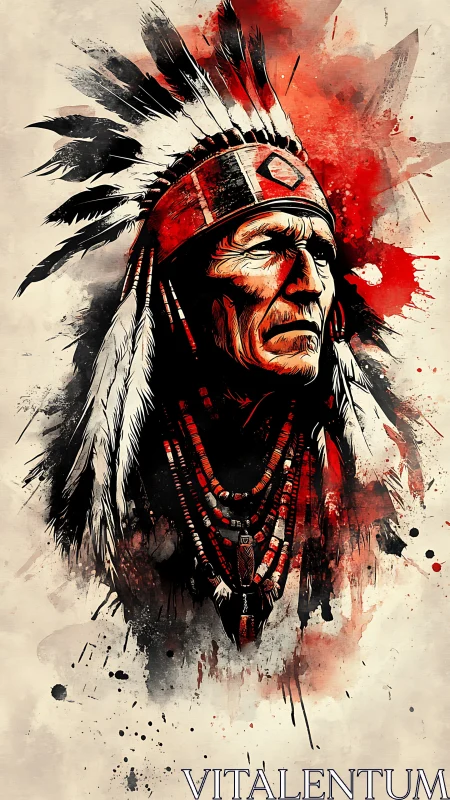 Crimson plume elder in splattered watercolor silence.