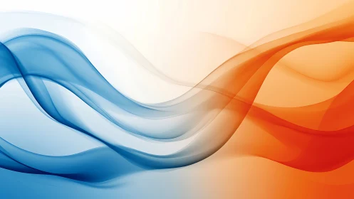 Abstract blue and orange flowing waves on white background.