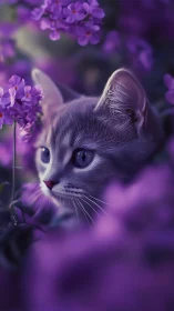 Violet-eyed Feline in Amethyst Bloom Garden.