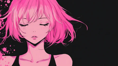 Pink-haired anime girl in serene minimalist portrait.