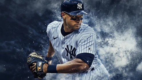 Baseball infielder in dynamic pose rendered as digital painting