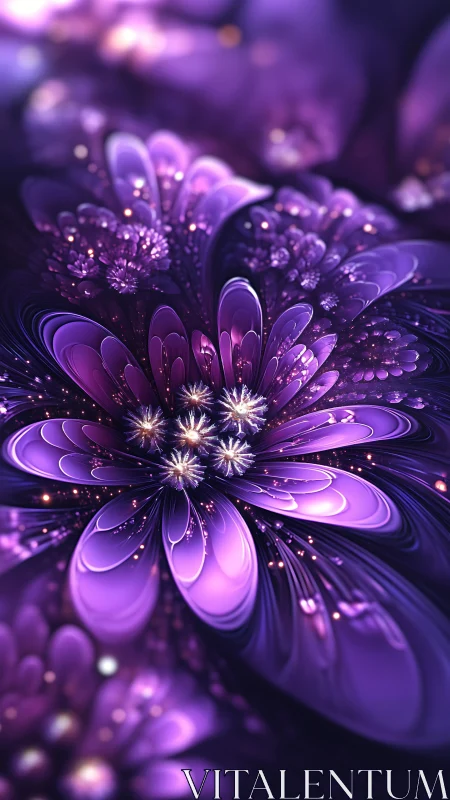 Violet fractal blossom with glowing petals in deep space.