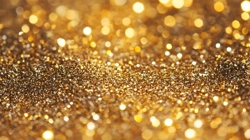 Gold glitter surface shows dense reflective bokeh field