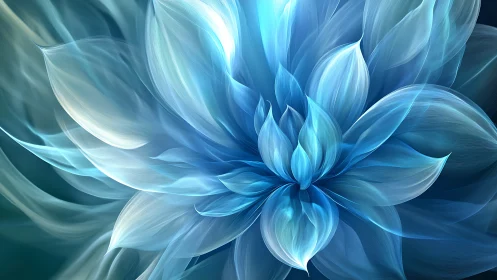 Translucent cyan fractal flower with layered luminous petals