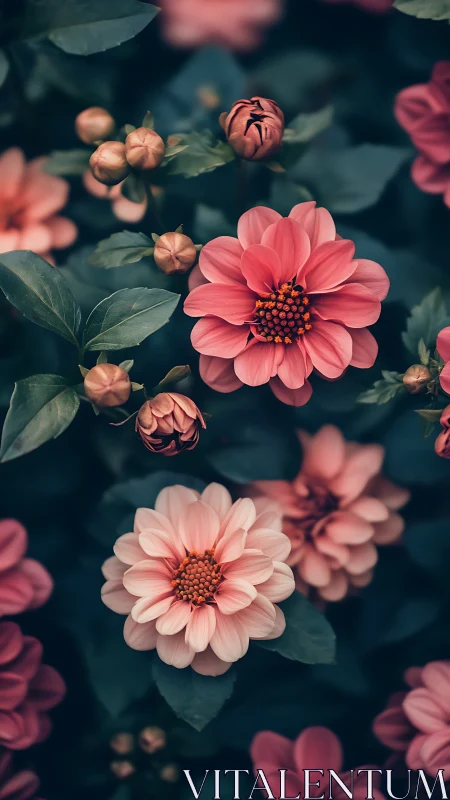 Dahlias Blooming in Twilight Garden Reverie