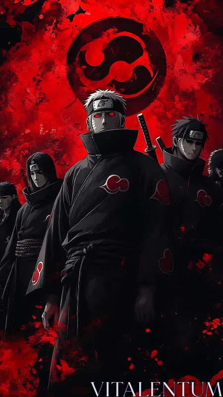 Akatsuki squad in high-contrast red-black anime composition