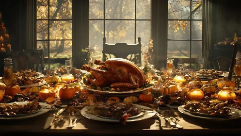 Golden holiday feast in the glow of an autumn sunset.
