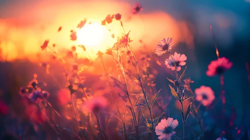 Wildflowers at Sunrise with Soft Focus Bokeh.
