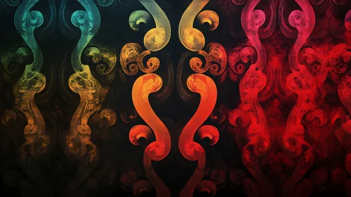 Colorful swirling shapes create a warm abstract rhythm