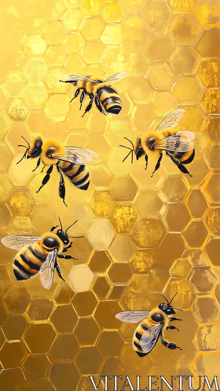 Honeybees drift across golden honeycomb in luminous motion