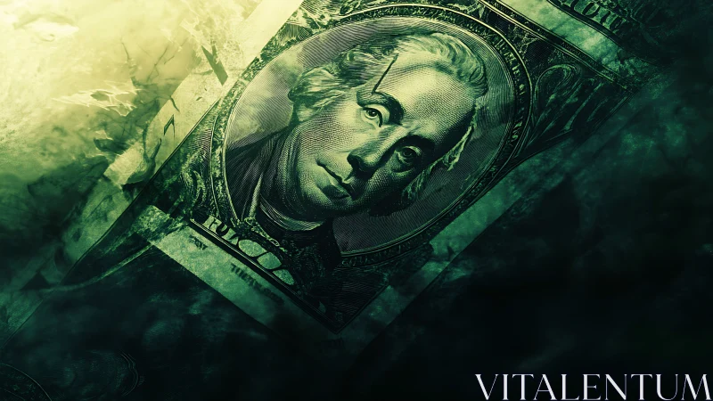 Striking close-up of dollar bill art bathed in moody green light