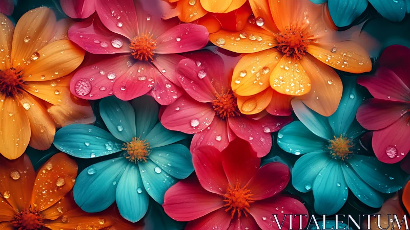 Dewy Petals in Vibrant Chromatic Profusion.
