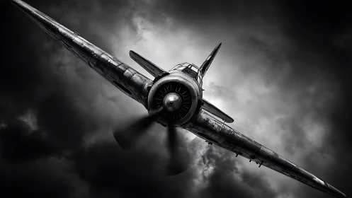 Stormy sky welcomes a bold vintage aircraft in flight.