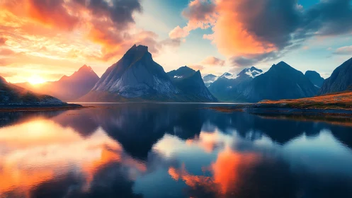 Sunlit fjord peaks mirror across glassy chromatic water