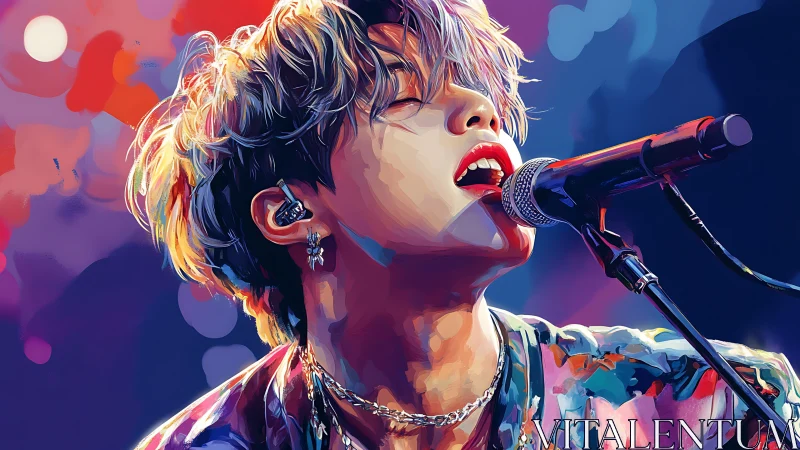 Neon stage siren pouring color and sound into midnight air.