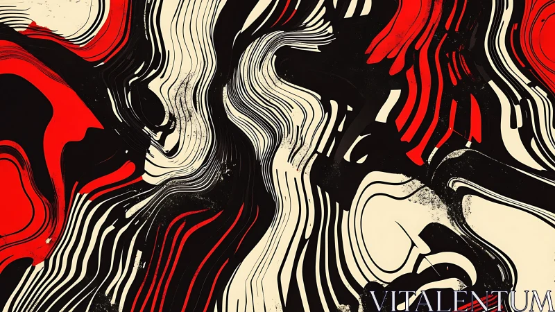 Dynamic red and monochrome contour waves create kinetic tension